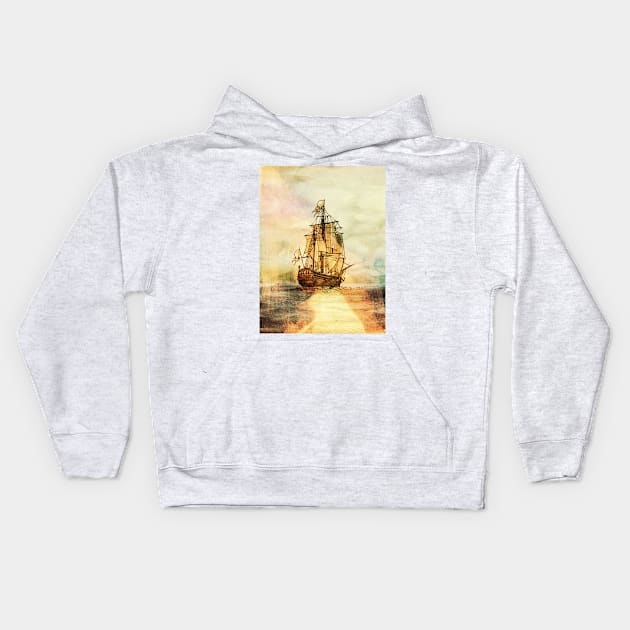 Sunset Ship Kids Hoodie by djrbennett